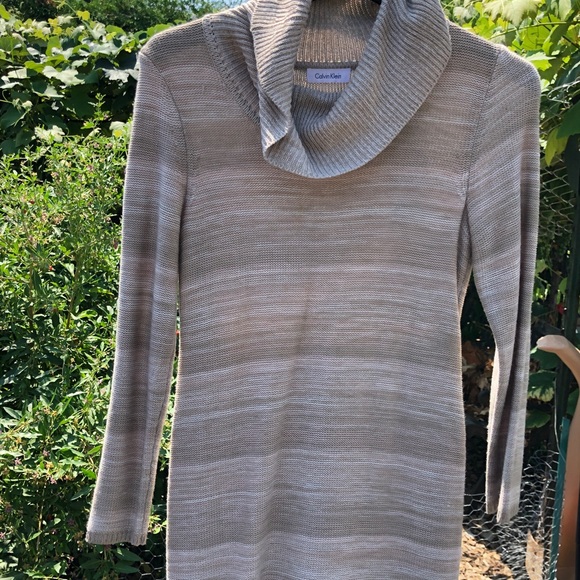 Calvin Klein Cowl Neck Sweater Dress Long Sleeve Tan - Picture 2 of 7